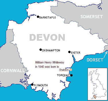 location of William Henry Whiteway's birthplace Shaldon, Devon